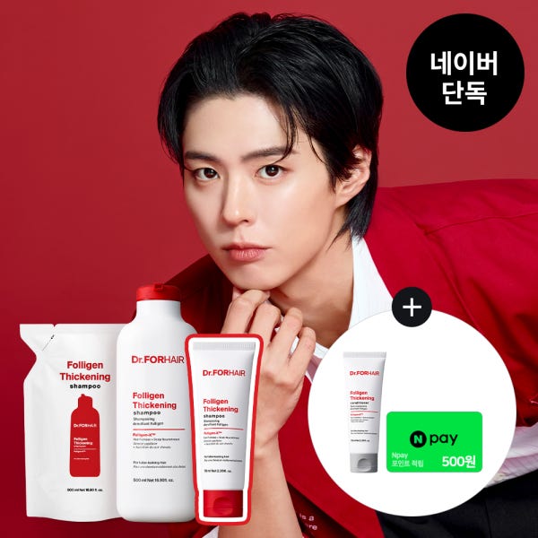 닥터포헤어 저자극 볼륨강화 탈모샴푸 폴리젠 씨크닝 샴푸 대용량 500ml+500ml리필+100ml
