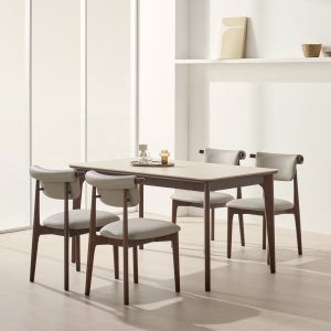 아르보 로라 원목 포세린 세라믹 식탁세트 4인용 테이블+의자4, 1400mm, 월넛