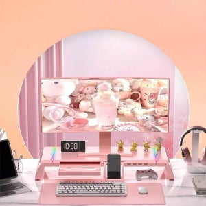 모니터 받침대 USB RGB 다기능 핑크 화이 A. 핑크 업그레이드 모델 3.02.0 확장
