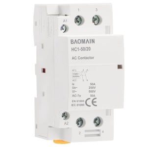 바오메인 110V AC 2극 모듈식 접촉기, 50A 2NO 개방, HVAC, 모터, 펌프 및 조명 제어를 위한 DIN 레일 마운트 BCT-50 / 20, HC1-50 20-110V
