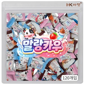 롯데제과 폭신폭신 말랑카우 밀크+딸기+빠삐코 3종, 4g, 120개