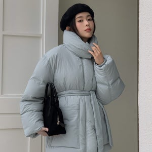 겨울 여성 오리털 하프패딩 하이넥 벨티드 한파 덕다운 패딩 빅사이즈 블루 블랙 77 88