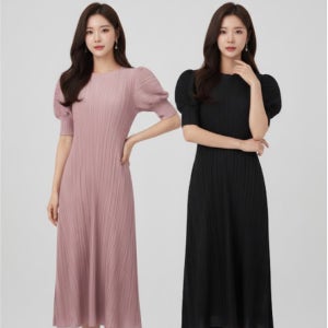고급 플리츠 퍼프 원피스 여리핏 롱원피스 체형보정