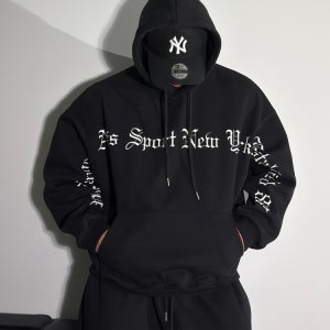 NY 너프 발포 레터링 오버핏 후드 남녀공용 기모 남자상의 트레이닝세트 데일리 도프룸