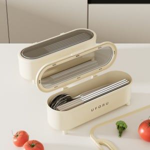 락톡마켓 물빠짐 수저통 수저정리함 뚜껑있는 반투명 테이블 숟가락통