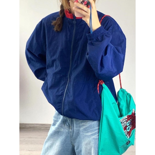 바람막이 여성 오버핏 간절기 재킷 아우터 봄가을 잠바 블루 S