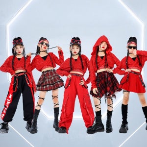 코드루이스 레드 방송댄스복 힙합 반짝이 스팽글 쎈언니 체크 가죽벨트 걸그룹 학예회