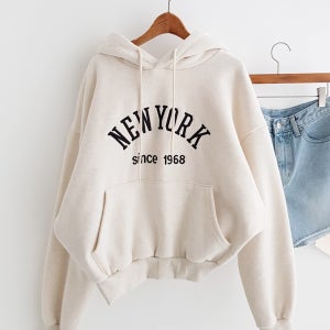 뉴욕 자수 도톰 양기모 후드티셔츠
