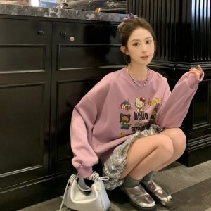 가을 겨울 귀여운 키티 퍼플 맨투맨 티셔츠