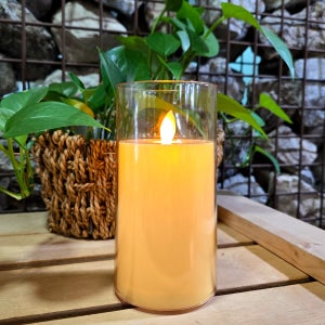 LED초 글라스 캔들 앰버 15cm 흔들리는 촛불 건전지 전자 양초