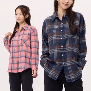 1+1 빅체크 남방 긴팔 여자 셔츠
