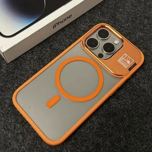 아이폰16시리즈 오픈 마그네틱 카메라 스탠딩 범퍼 핸드폰 케이스 오렌지, 아이폰15 프로