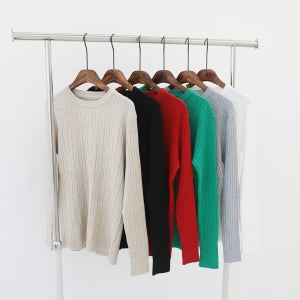 1+1 여성 캐주얼 가을 겨울 기본 꽈배기 라운드 긴팔 레이어드 니트 5color