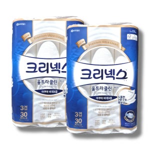크리넥스 울트라클린 화이트 아쿠아 비데 화장지 3겹 30m, 30롤, 2팩