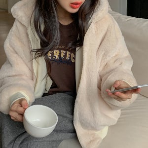 포근오버핏 양면 퍼점퍼 겨울점퍼 야상 여자아우터 자켓 겨울 후드 퍼후드 아우터 여자코디