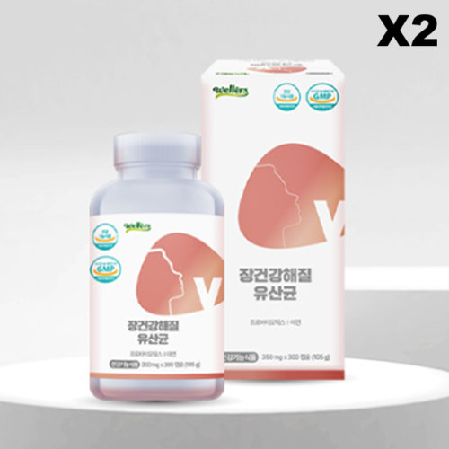 웰러스 장 건강해질 질유산균 프로바이오틱스 아연 350mg 질유래 300캡슐, 2개