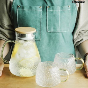 유리저그 컵 세트 내열 유리 물병 레몬수 보리차 냉장고 물통 1.5L컵2개