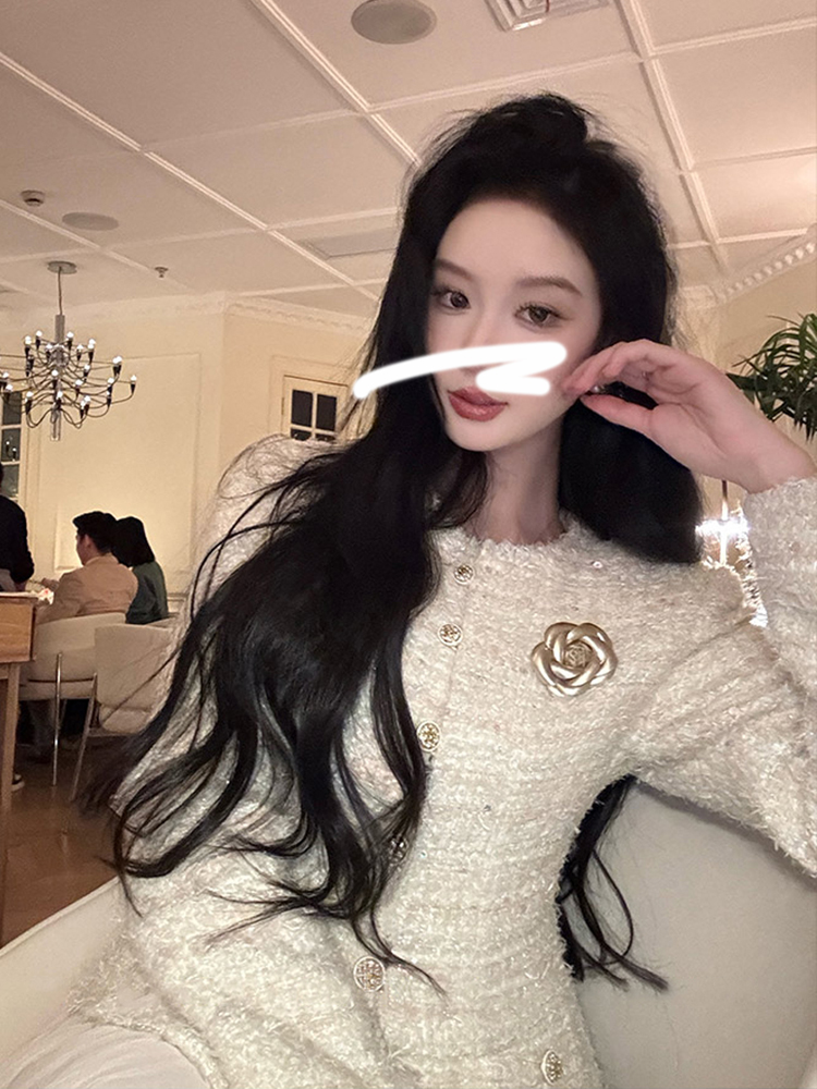 크림 라운드넥 스팽글 더블포켓 울 트위드 자켓 가을 겨울 예쁜 하객룩