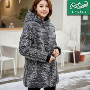 크로커다일레이디 여자 패딩 배색 프린트 하프점퍼 오리털 다운 겨울 패딩 점퍼
