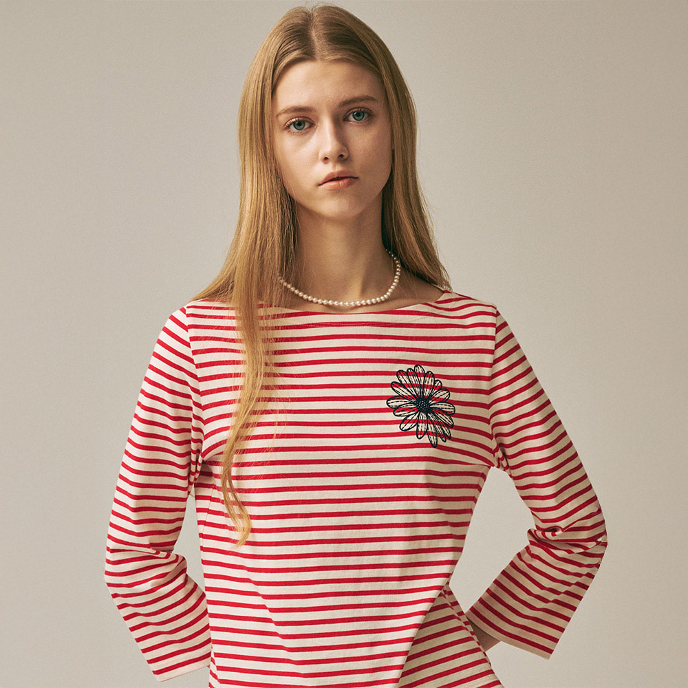 [마르디 메크르디] SLIM TSHIRT 3/4 SLEEVE STRIPE_RED NAVY