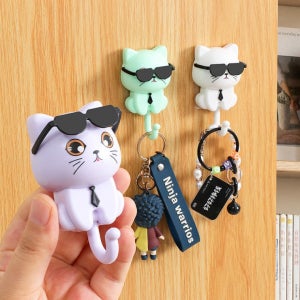 고양이 벽걸이 후크 무타공 접착식 다용도 걸이 다용도 키홀더 고리 고양이 모양 벽 부착식 정리