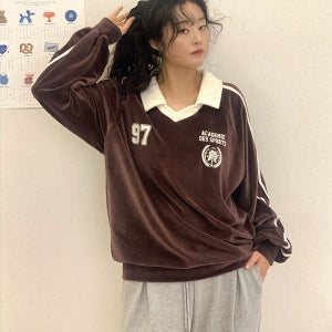 [F-88]오버핏 벨로아 카라 배색 맨투맨 벨벳 스쿨룩 해리포터맨투맨 빅사이즈 티셔츠