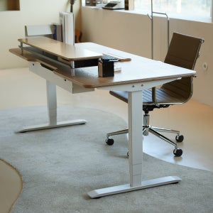 오프레임 BARCO 1600사이즈 원목 모션데스크 자작나무 프리미엄 듀얼 모터 전동 높이조절 책상