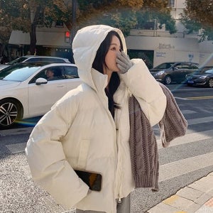 베이직 여성 숏 패딩 하이넥 여성 후드 패딩 데일리 겨울