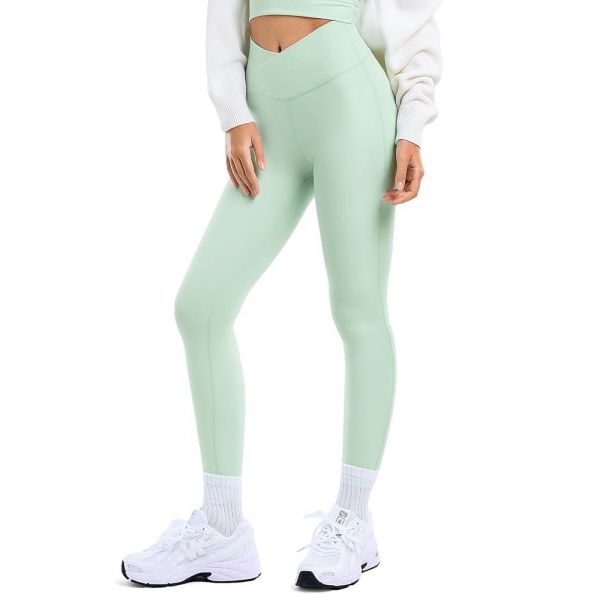 여성용 크로스 웨이스트 레깅스, 엉덩이 리프팅 요가 레깅스, 하이 웨이스트 <b>복부</b> 컨트롤, Grn011, L