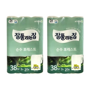 잘풀리는집 순수 포레스트 3겹 대용량 화장지 38m 30롤 x 2팩