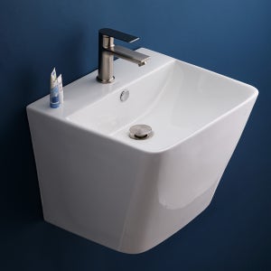 유광 화이트 벽걸이 세면대 일체형 하프라운드 세면기 비반트 VL03