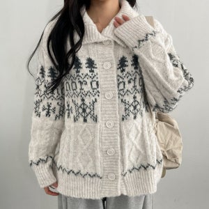 삿포로 눈꽃 아방핏 루즈핏 하이넥 노르딕 니트 가디건 긴소매 긴팔 겨울 가을 2color