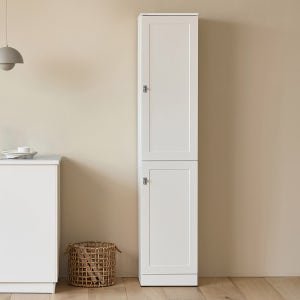 킨포 화이트 심플 키큰 수납장 주방 부엌 다용도 수납 400x400x1920mm, 7단, 루체 실버손잡이