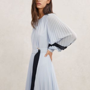 REISS Tori 컬러블럭 플리츠 미디 드레스