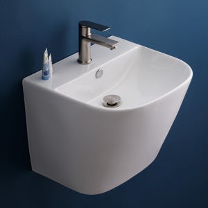 유광 화이트 벽걸이 세면대 일체형 비반트 하프라운드 원형 세면기 VL04