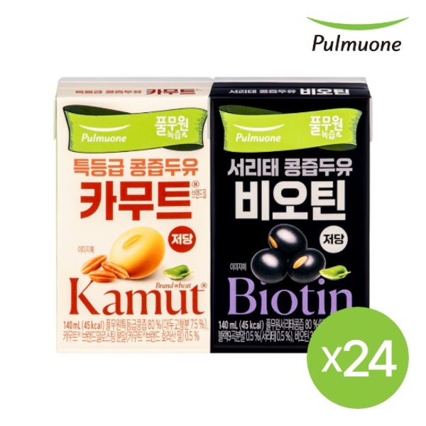 풀무원 콩즙두유 140ml 24팩 (서리태 비오틴, 특등급 카무트)