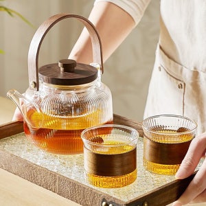 57도씨 내열유리 유리인퓨저 티포트 900ml 찻잔 2P 세트