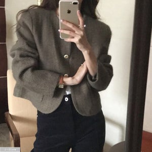 론스 트위드 라운드 노카라 울 자켓 2col 겨울 봄 도톰 모직 하객 제이플로우