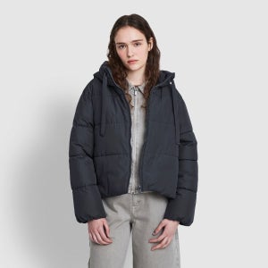 [JAJU/자주] 여 루즈핏 미디엄 다운필 후드 자켓_챠콜