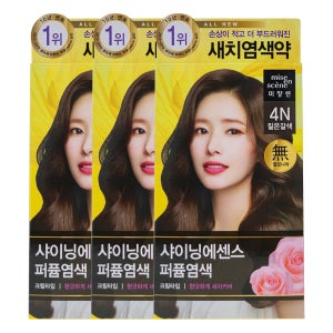 미쟝센 올뉴 샤이닝에센스 염색약 100g, 짙은갈색 4N, 3개