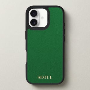 케이스어스 프랑스 미조레 가죽 맥세이프 각인 커스텀 케이스 그린, 아이폰17