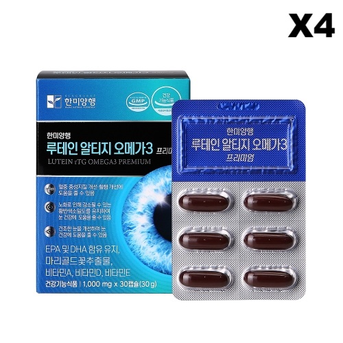 한미양행 루테인 알티지 오메가3 프리미엄 1000mg 복합 기능성 30캡슐, 4개