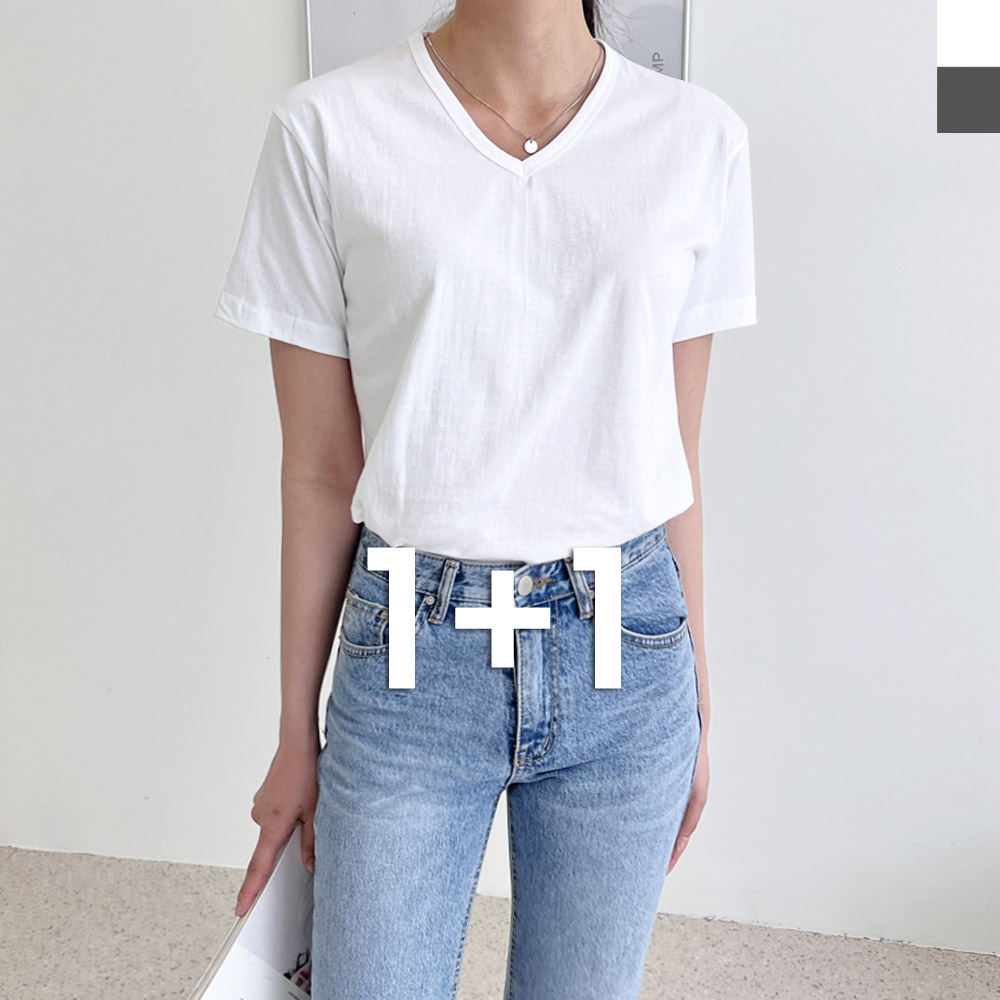 제이오스토어 여자 브이 반팔 면티2장 심플룩 드라이핏 홈웨어 데일리<b>티 스탠다드</b>