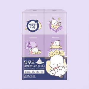 깨끗한나라 포차코 딥무드 에센셜케어 로션 3겹 미니 미용티슈 140매 6입
