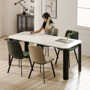 파비앙 양면 테이블 포세린 세라믹 식탁세트 의자4(루트베이지4), 1800mm, 블랙