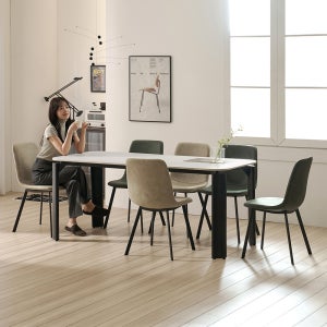 파비앙 양면 테이블 포세린 세라믹 식탁세트 의자6(루트베이지3+퍼니그린3), 1800mm, 블랙