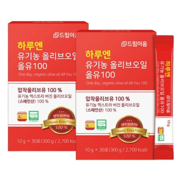 드림이음 <b>하루엔</b> 엑스트라버진 유기농 올리브오일 스틱, 300g(<b>10g</b> x 30포), 2개