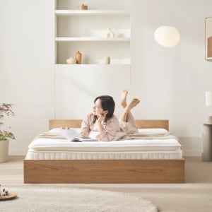 여백 북미산 오크 저상형 호텔 침대 프레임 Q, 우드