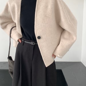 울100% 핸드메이드 원버튼 V넥 노카라 클래식 숏코트 2color