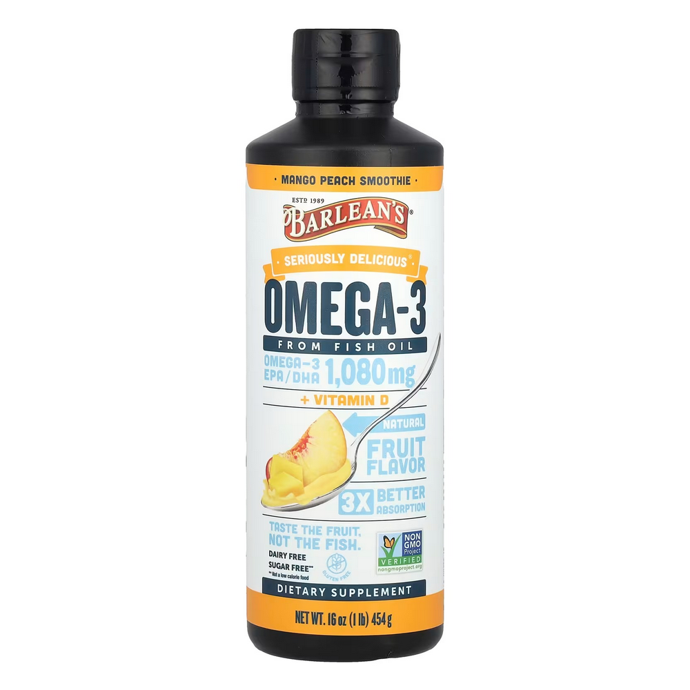 바를린즈 시리어슬리 딜리셔스 <b>오메가3</b> 프롬 <b>피쉬오일</b> + 비타민D 망고피치 스무디 454g